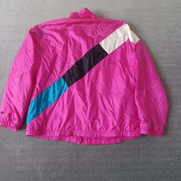 Vintage Adidas Windbraker‎ Jacket Womens Medium Hot Pink Shiny Front Zip 80's - Picture 2 of 8